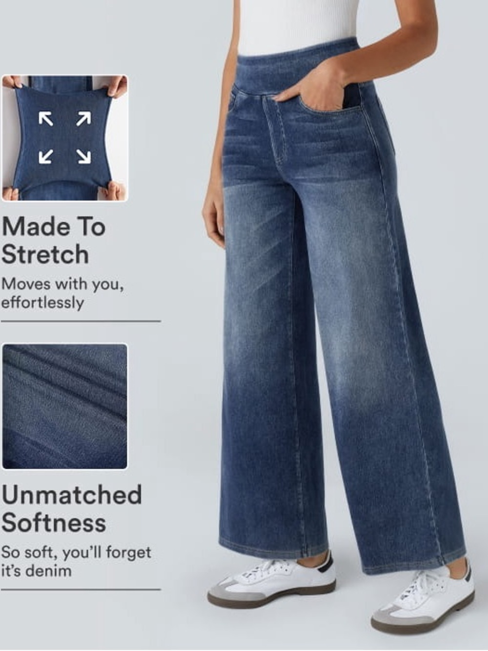 Halara Flex™ High Waisted Pockets Baggy Wide Leg Washed Casual Jeans | Small Reg - Picture 2 of 7